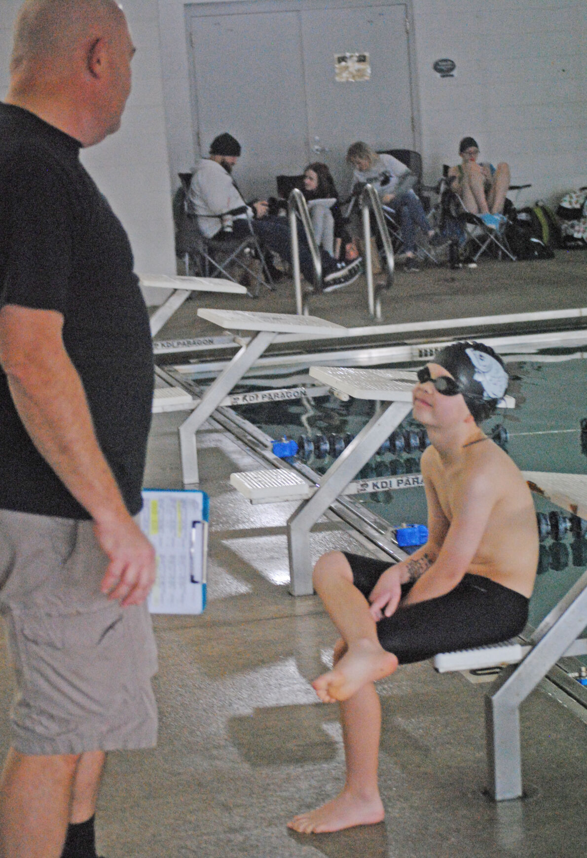 Y Swim Meet - Coach Nichols and swimmer